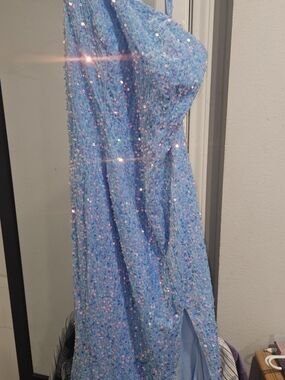 Blue Sequin Prom Dress